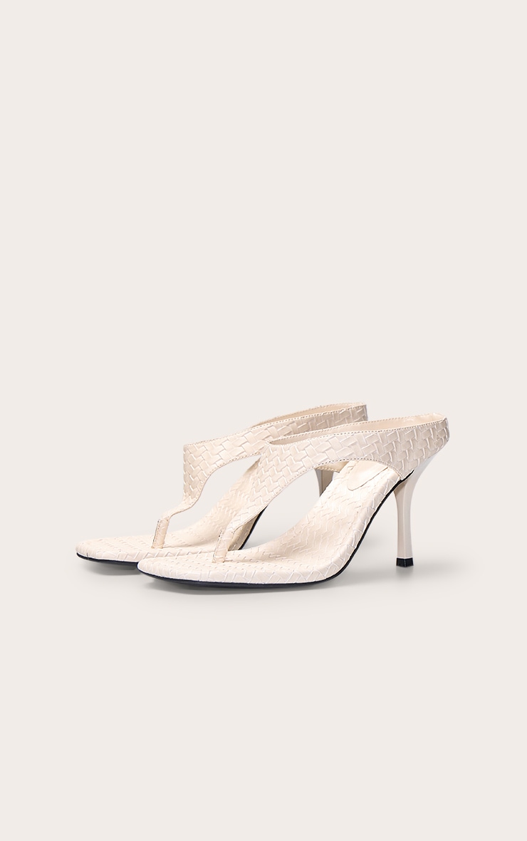 Cream Weave Square Toe Thong Mule image 3