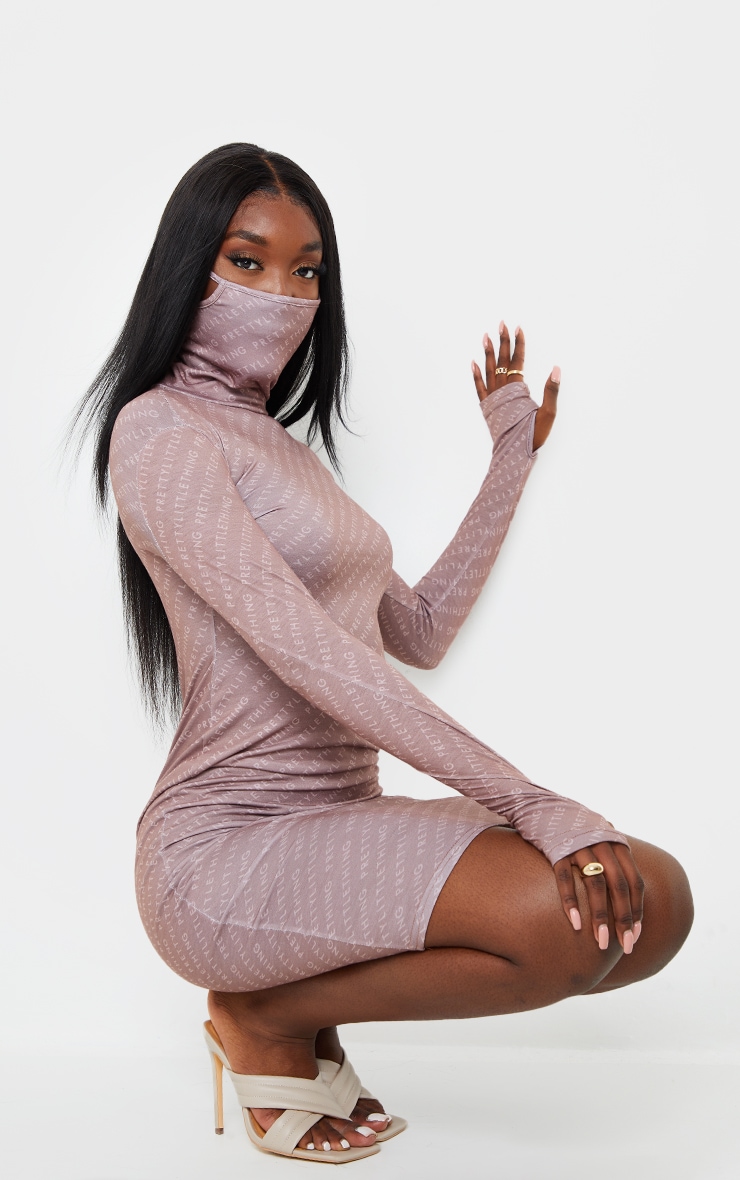 PRETTYLITTLETHING Tall Dusty Rose Face Mask Midi Dress image 3