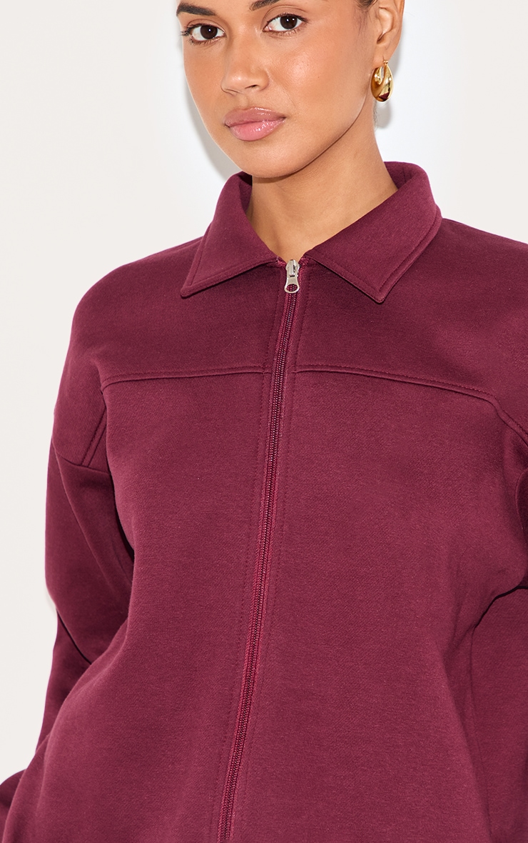 Burgundy Zip Though Collared Sweatshirt image 4