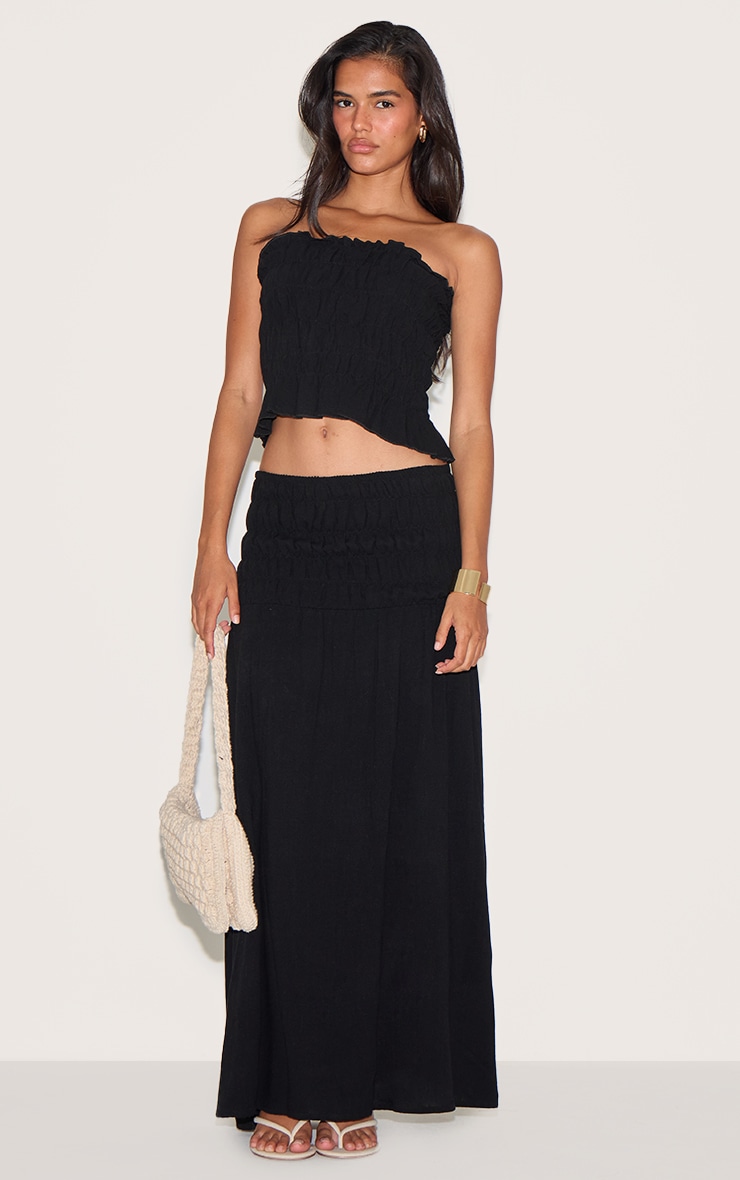 Black Shirred Linen Look Bandeau Top image 3
