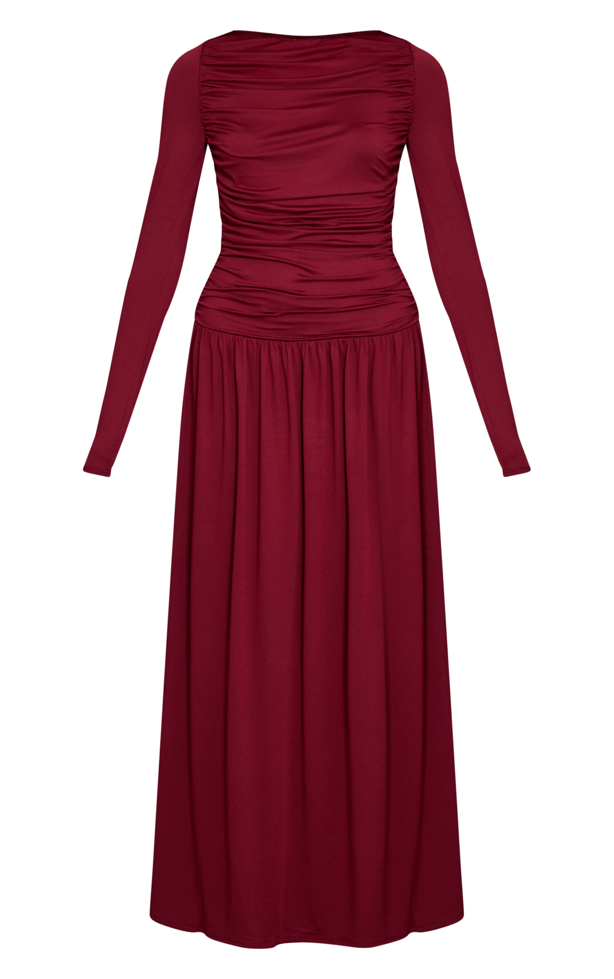 Wine Soft Touch Jersey Ruched Long Sleeve Maxi Dress image 5
