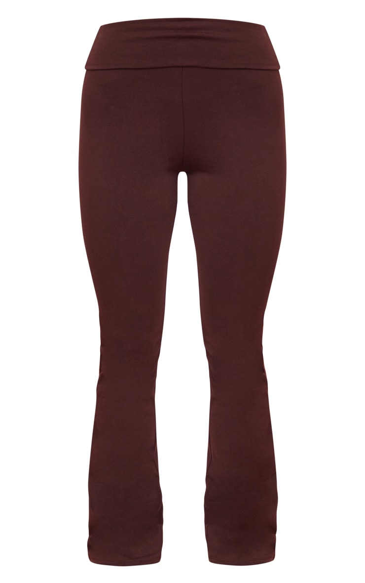 Pantalon flare en coton chocolat à taille repliée image 5