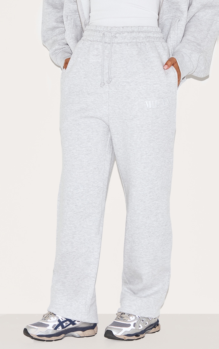 Petite Ash Grey Graphic Detail Straight Leg Sweatpants image 2