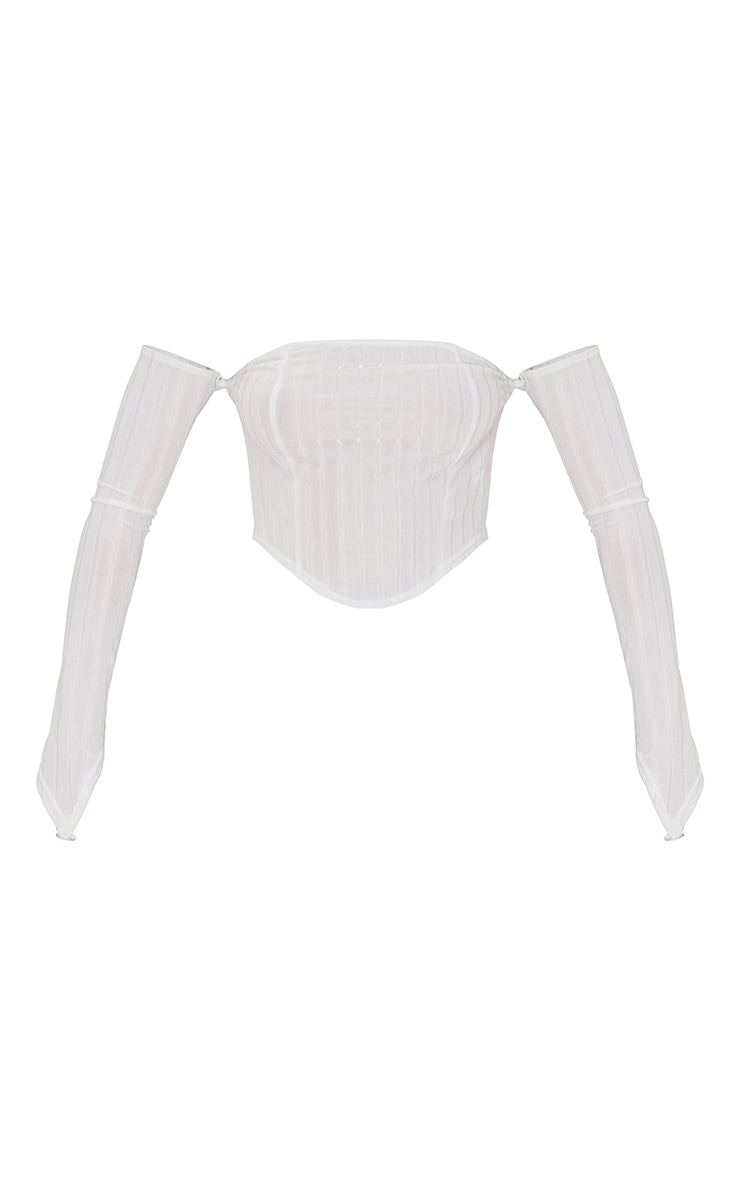 White Wide Rib Bandeau Cold Shoulder Crop Top image 5