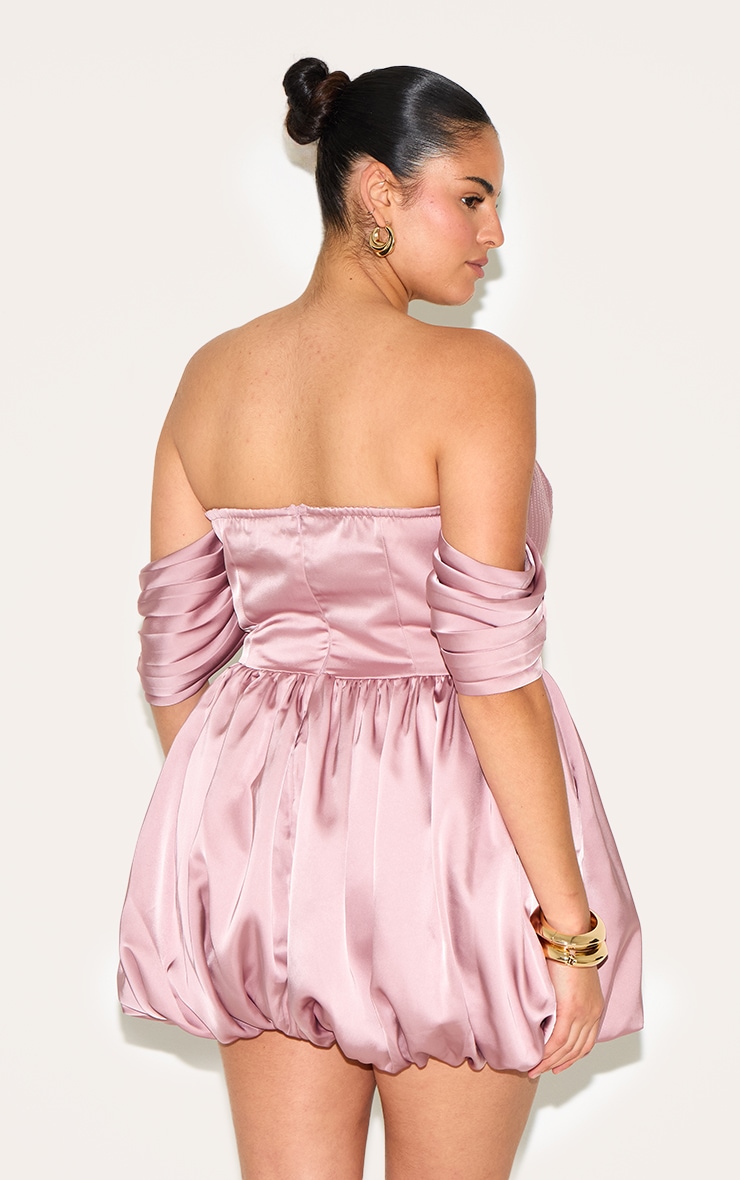 Plus Rose Satin Puffball Bardot Shift Dress image 2