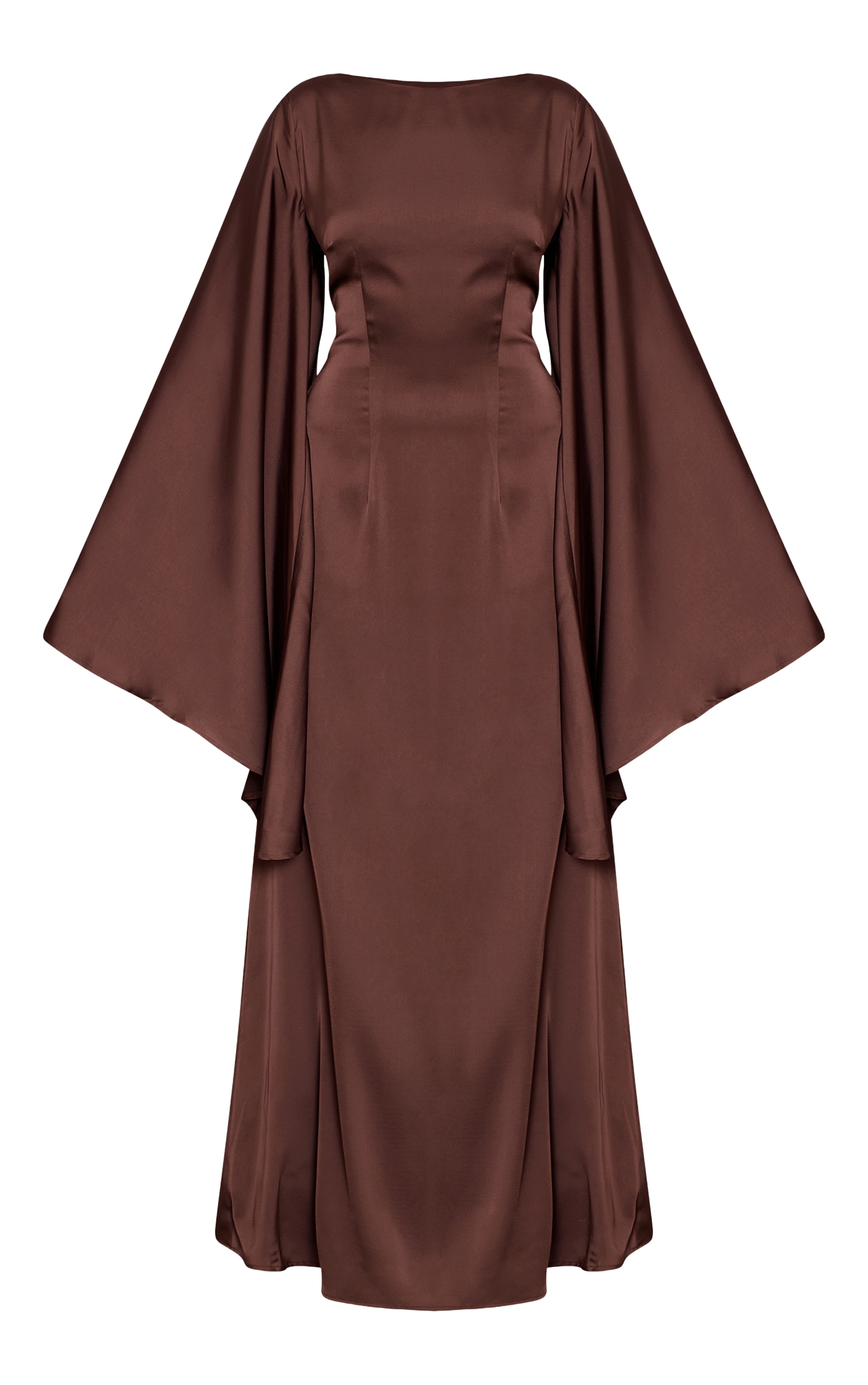Chocolate Satin Flared Sleeve Maxi Dress image 5