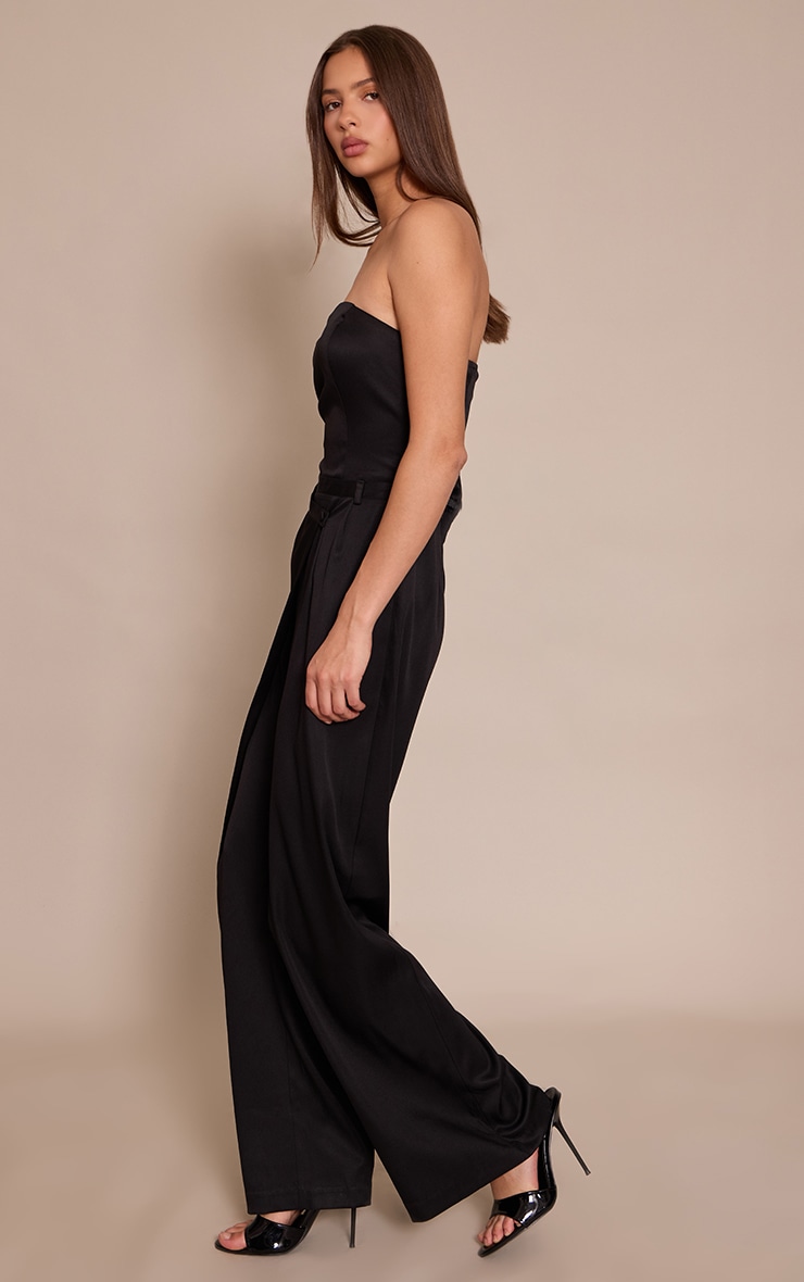 Black Bandeau Wrap Waist Straight Leg Jumpsuit image 3