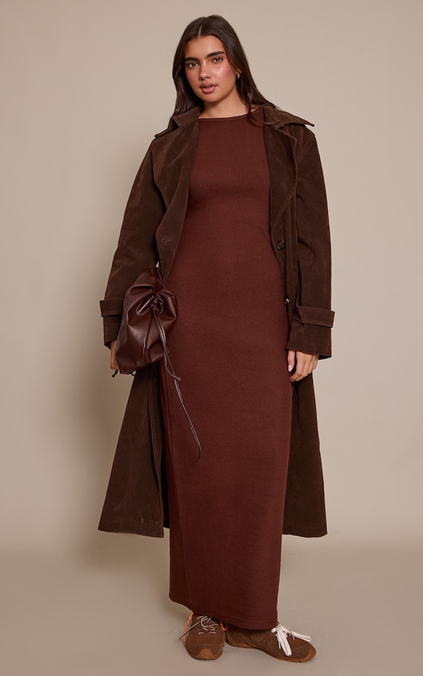 Brown Soft Brushed Short Sleeve Maxi Dress