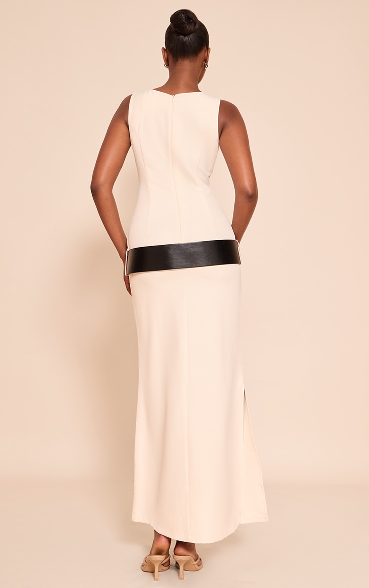 Cream Woven Tailored Belt Detail Maxi Dress image 2