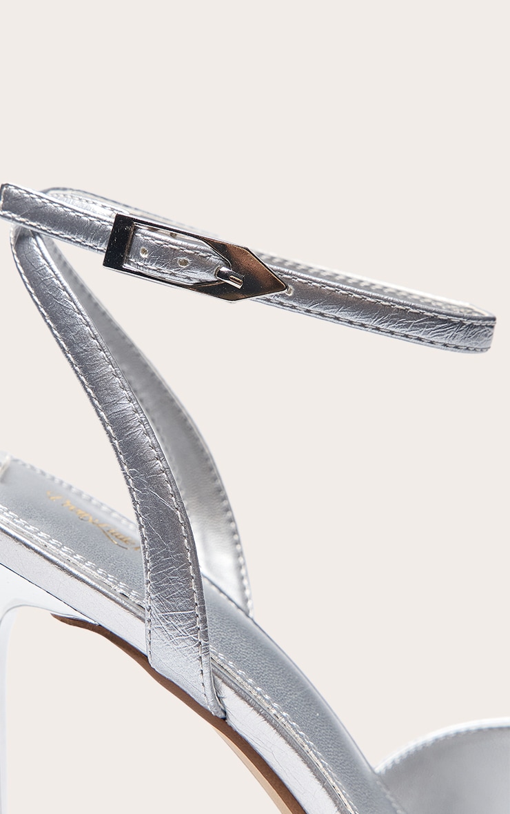 Silver Crinkle PU V Cut Court Heels image 5