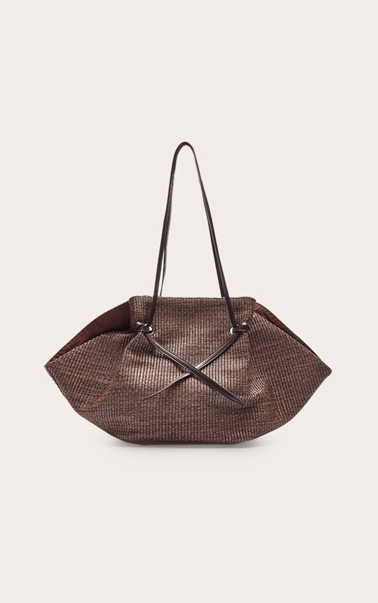 Chocolate Raffia Drawstring Beach Bag image 2