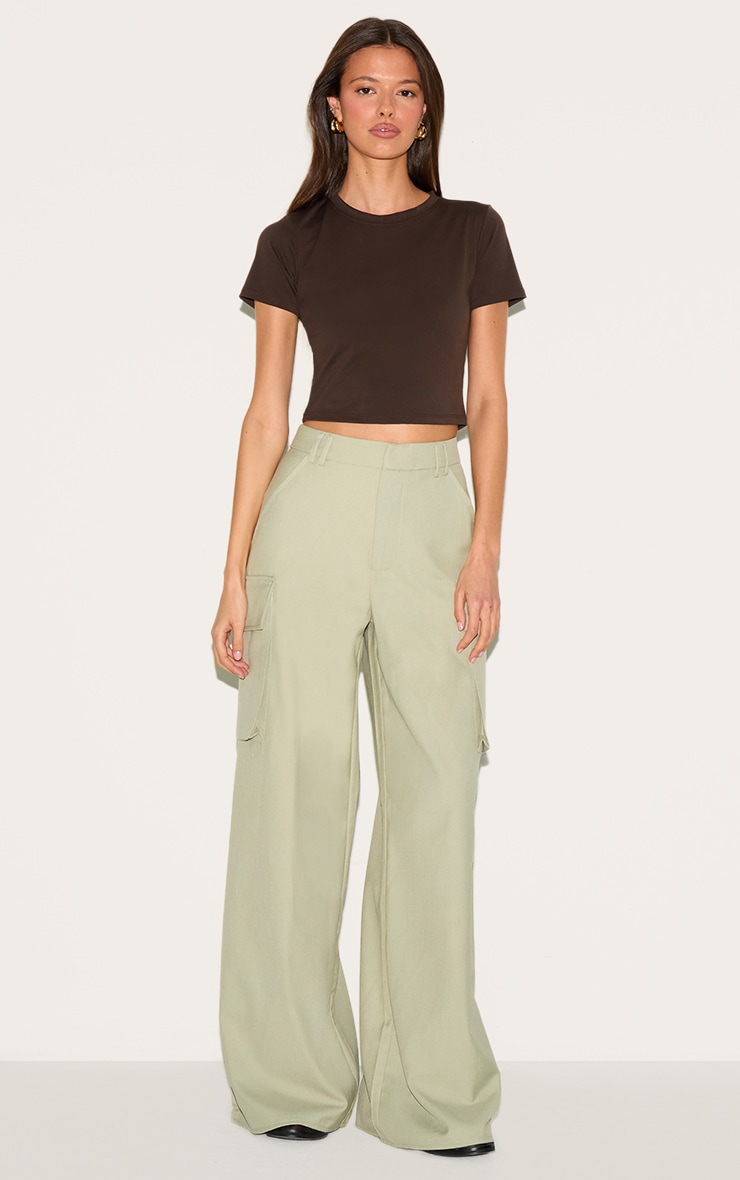 Pantalon droit tissé argile à poches image 2