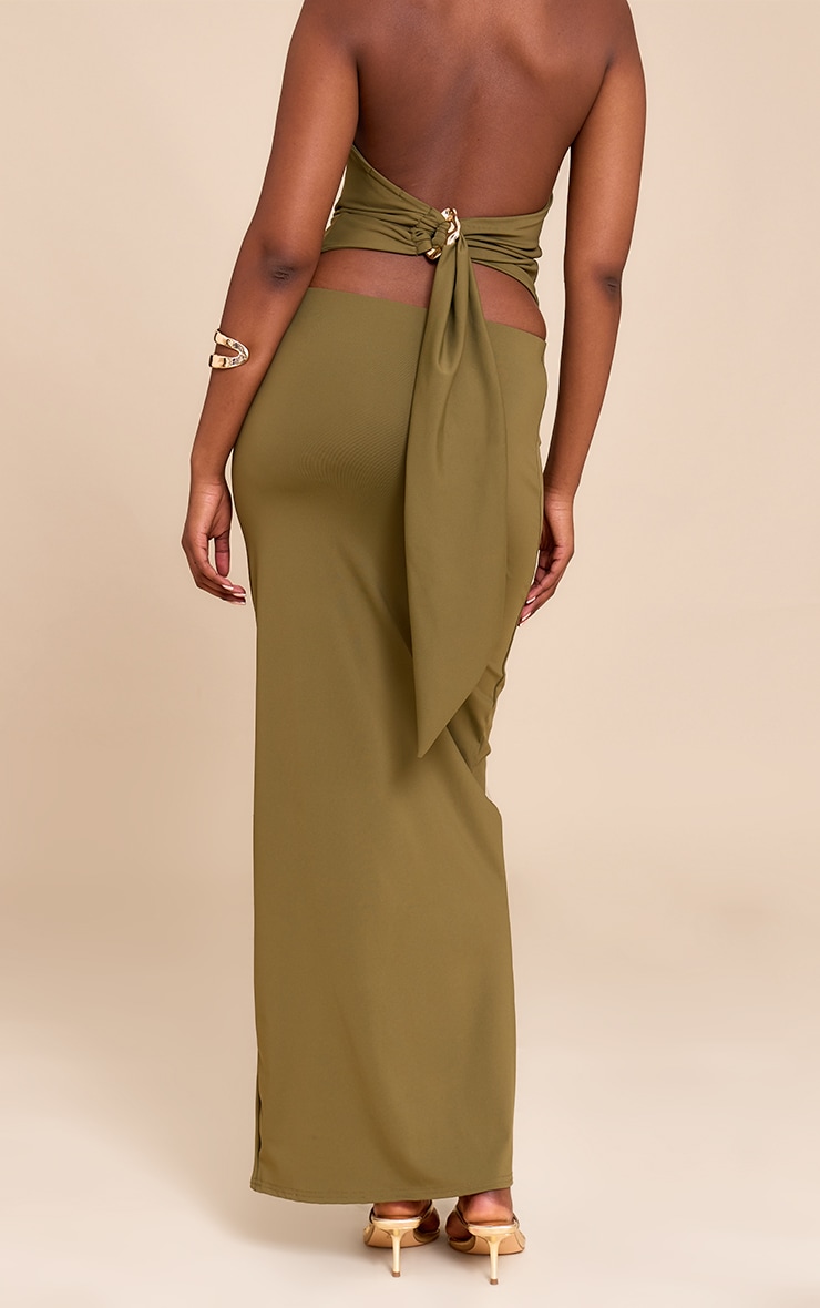 Jupe longue en Sculpt mat vert olive à taille mi-haute image 3