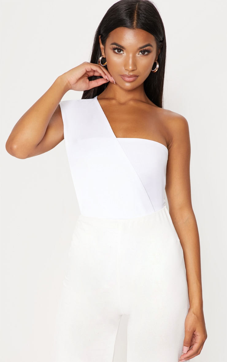 White One Shoulder Bodysuit Tops PrettyLittleThing IE