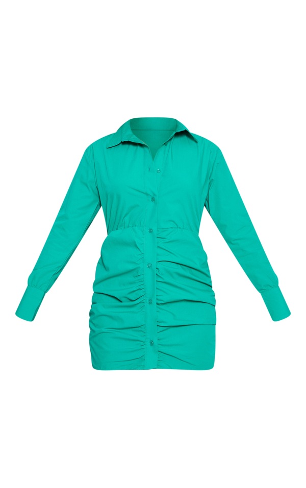 Green Ruched Button Down Shirt Dress PrettyLittleThing