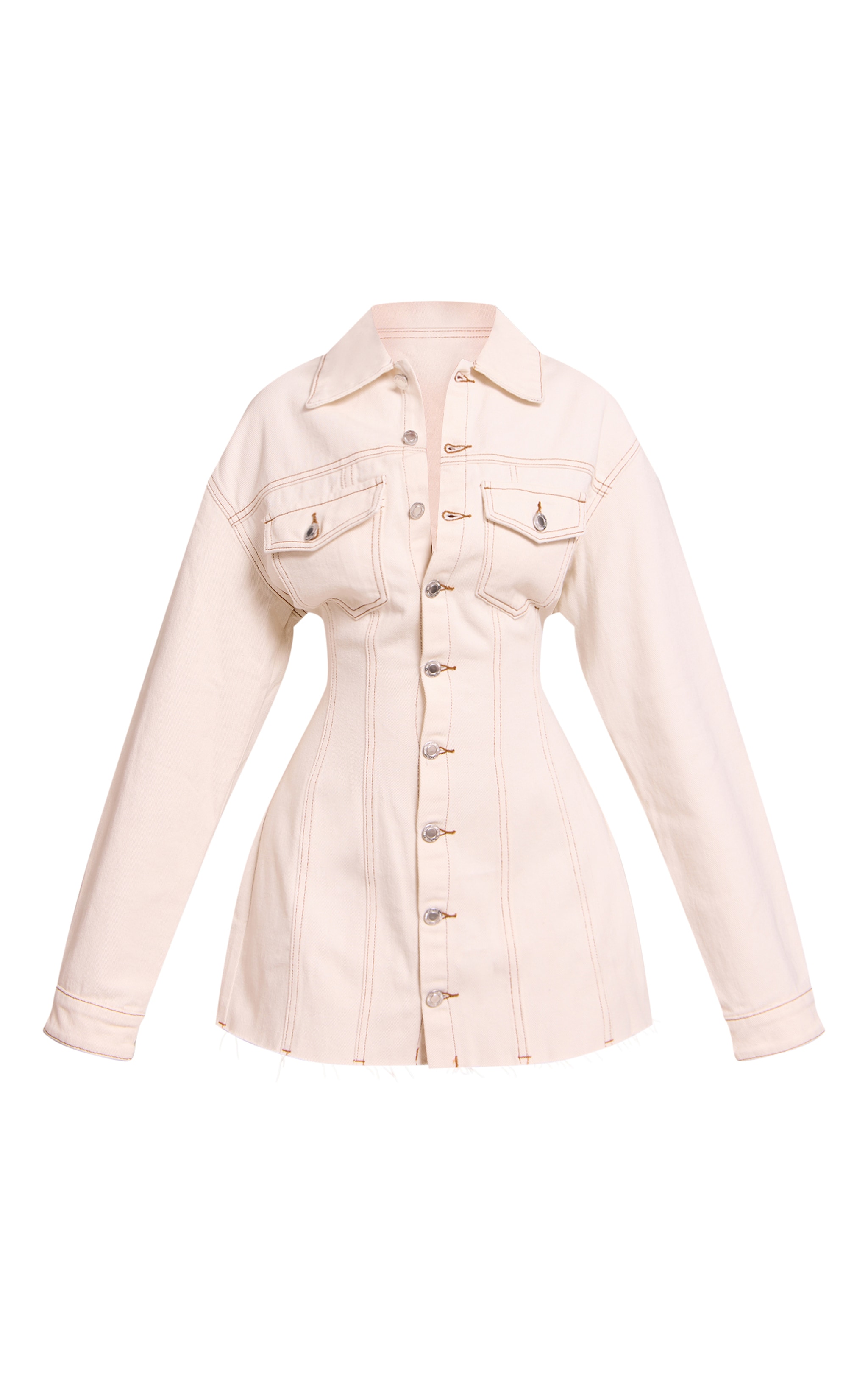 Petite Mini robe ajustée en jean écru à manches longues image 5