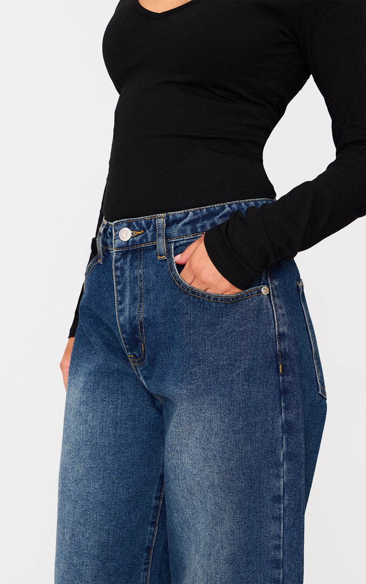 Petite Blue Wide Leg Turn Up Hem Jeans image 4