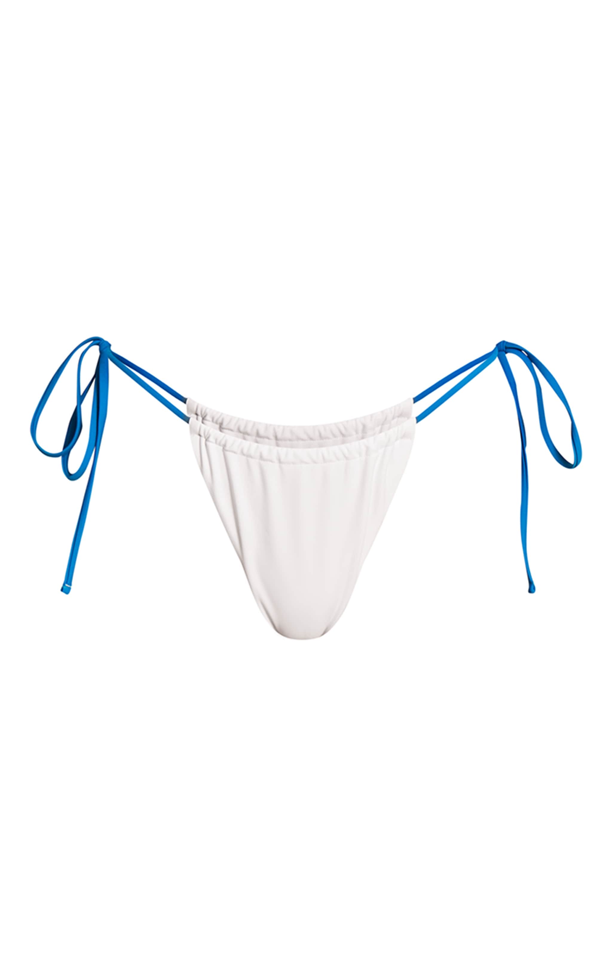 White Contrast Binding Tie Side Thong Bikini Bottoms image 5