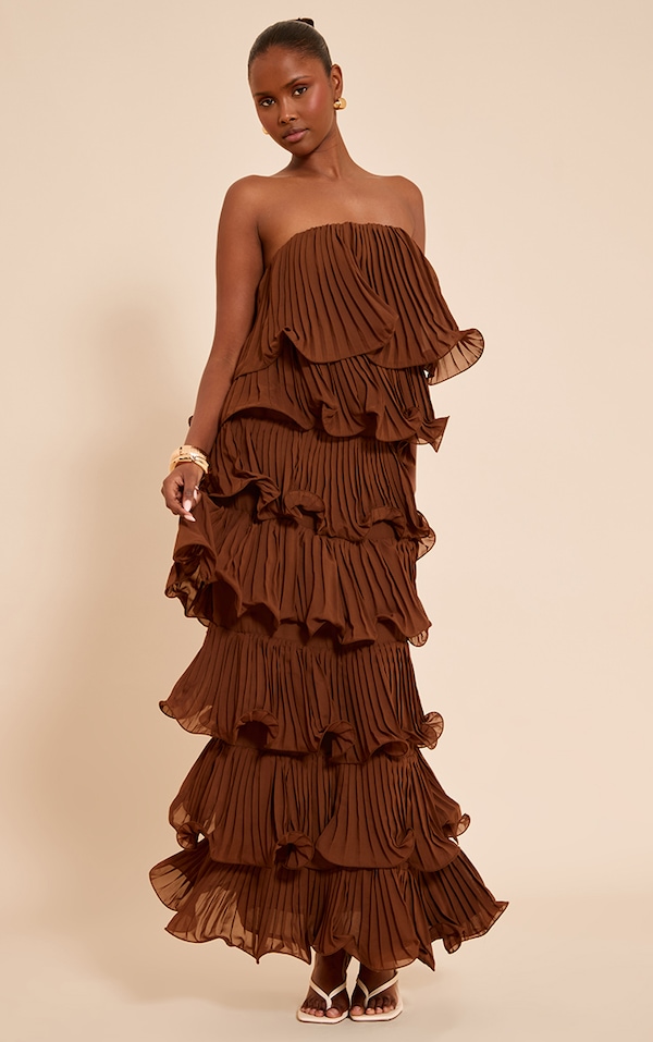Chocolate Extreme Ruffle Tiered Maxi Dress