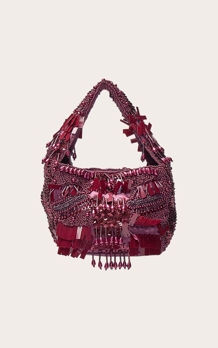 Plum Ornate Sequin Beaded Bag image 2