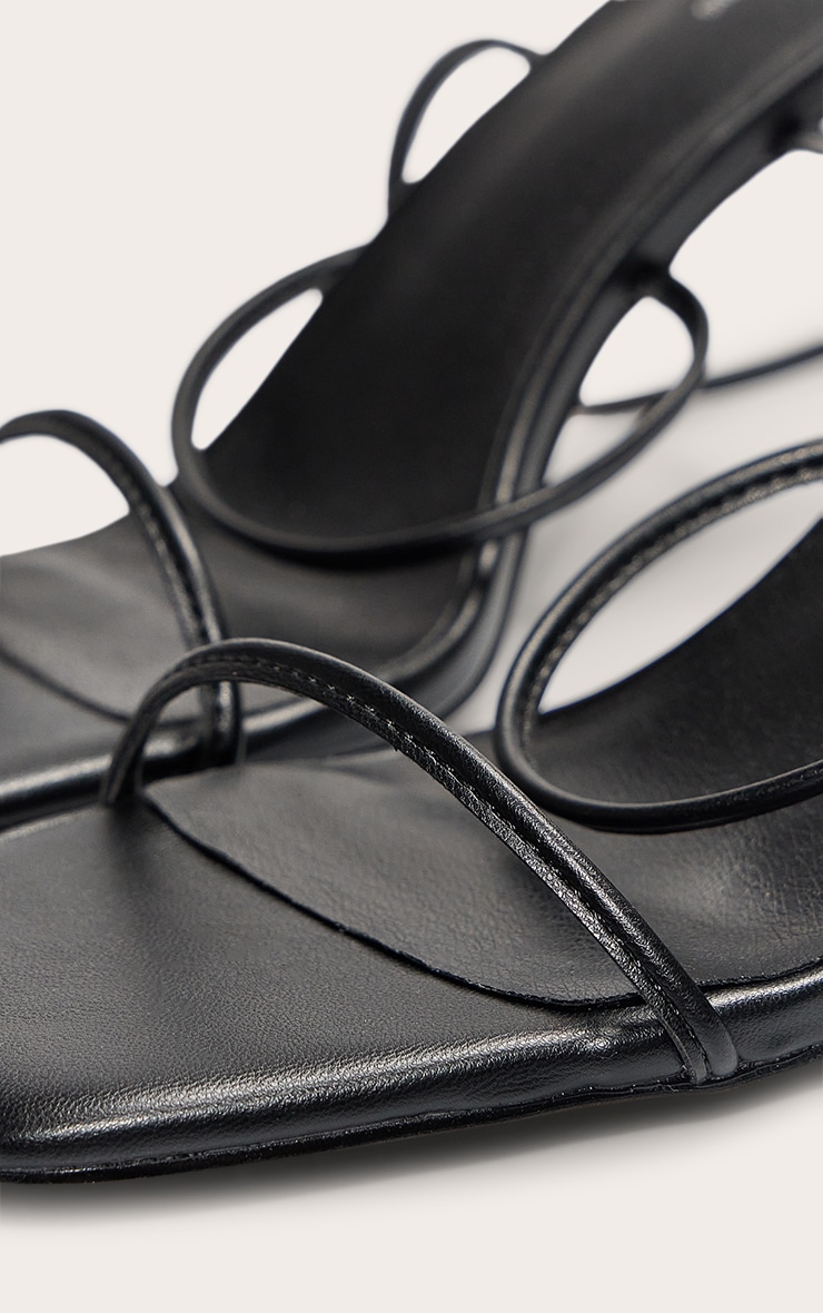 Black Pu Square Toe Strappy Lace Up Mid Stiletto Heeled Sandals image 5