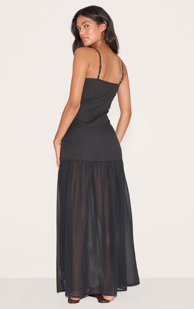 Black Linen Look Strappy Dropped Waist Maxi Dress image 2
