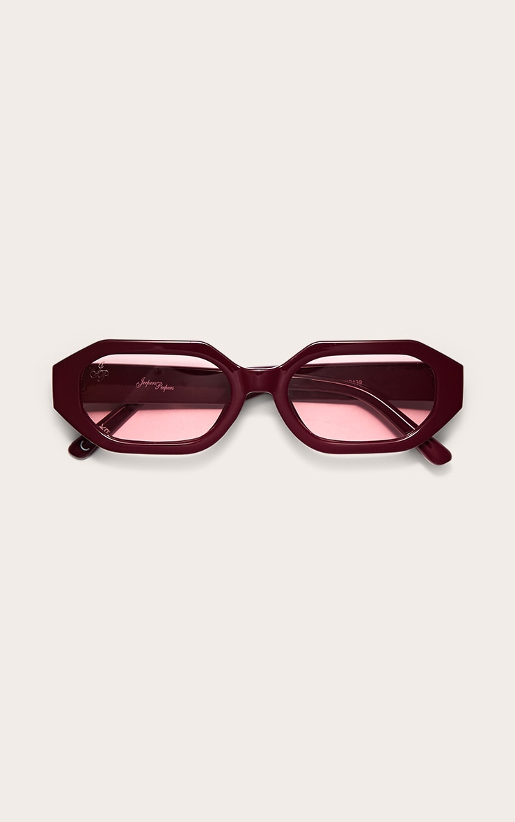 Jeepers Peepers Burgundy Square Frame Pink Lens Sunglasses image 2