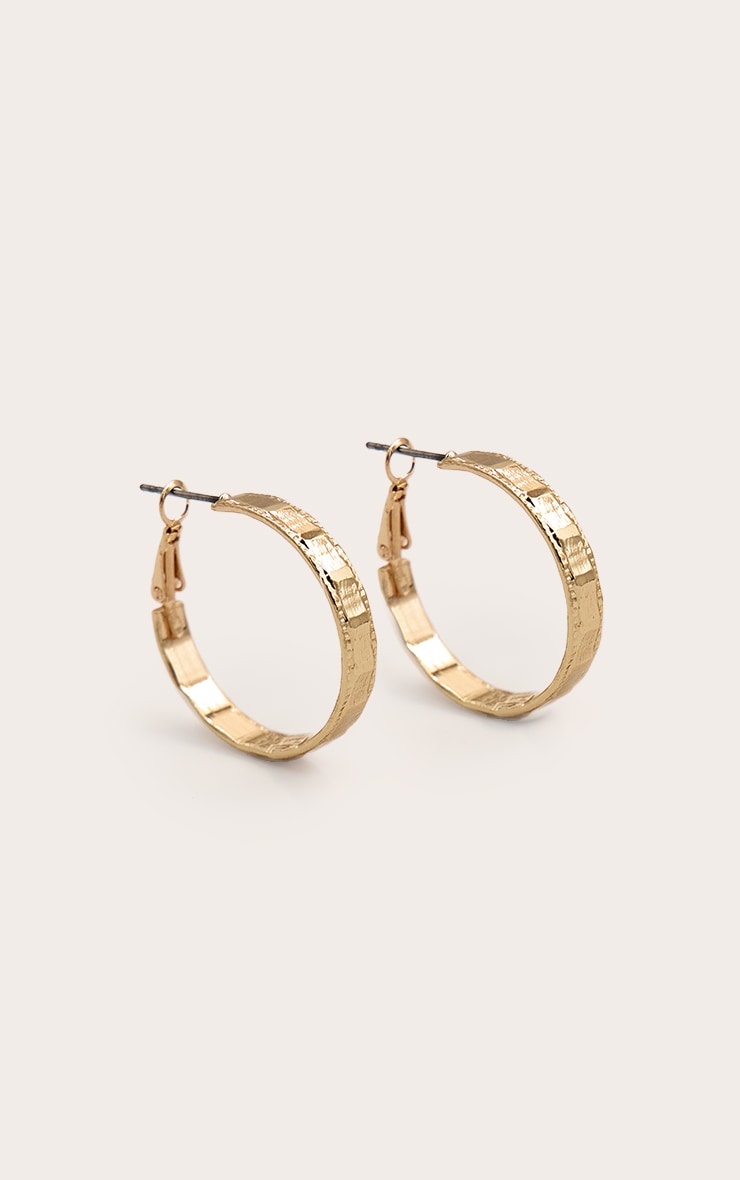 Gold Hammered Medium Hoop Earrings image 2