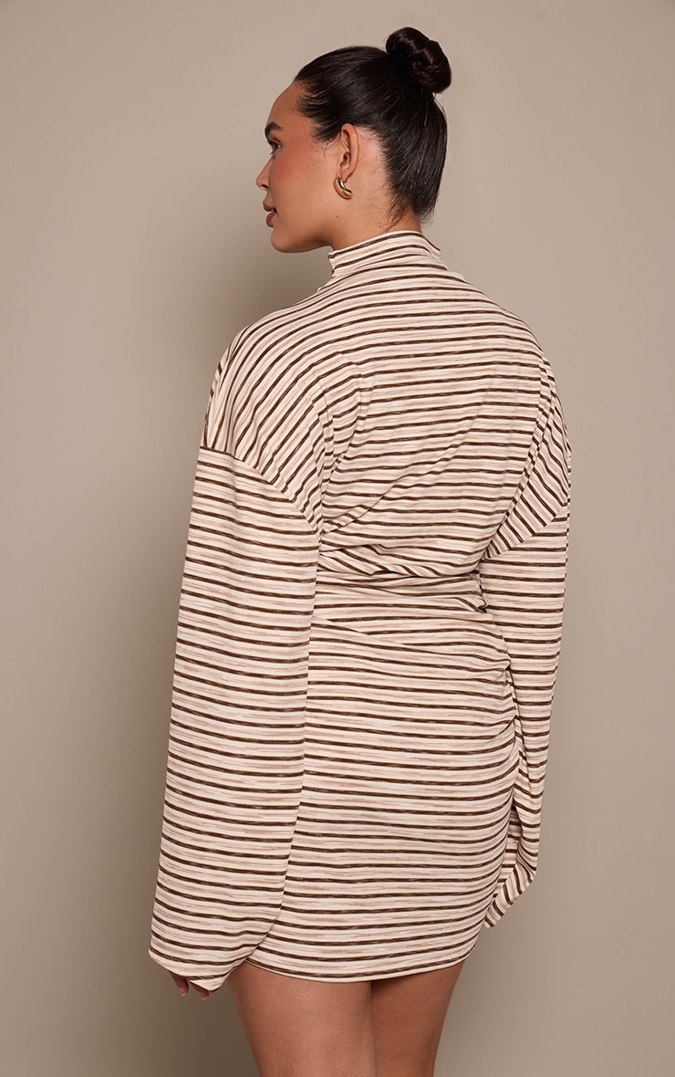 Plus Chocolate Striped Batwing Ruched Bodycon Dress image 2