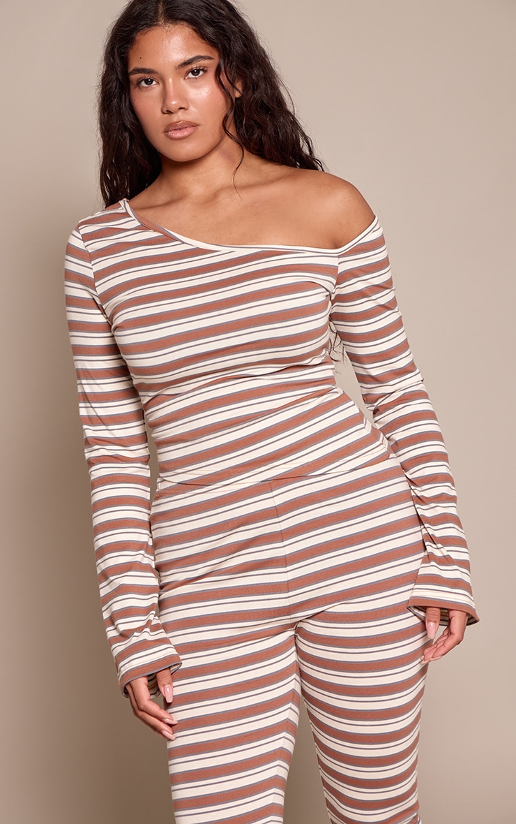 Shape Chocolate Striped Off The Shoulder Top