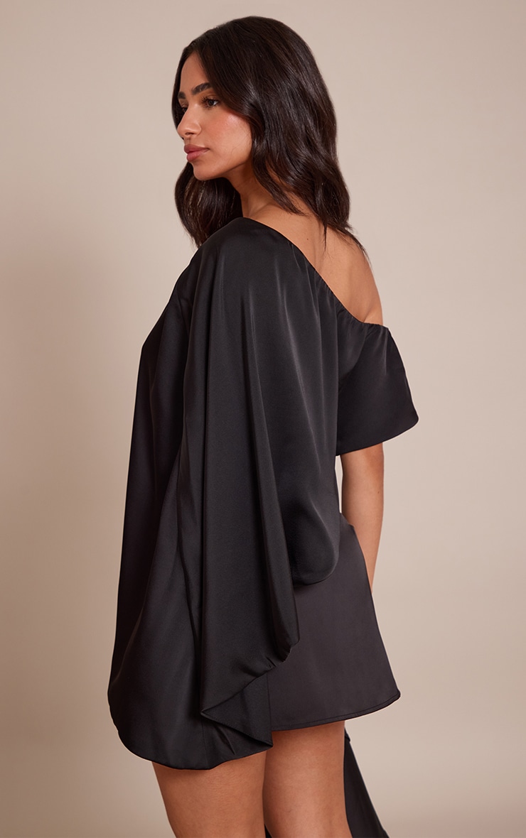 Petite Black Satin Asymmetric Cape Top image 2