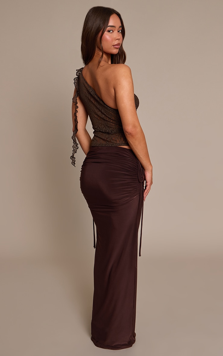 Dark Chocolate Double Layer Slinky Ruched Side Maxi Skirt  image 3
