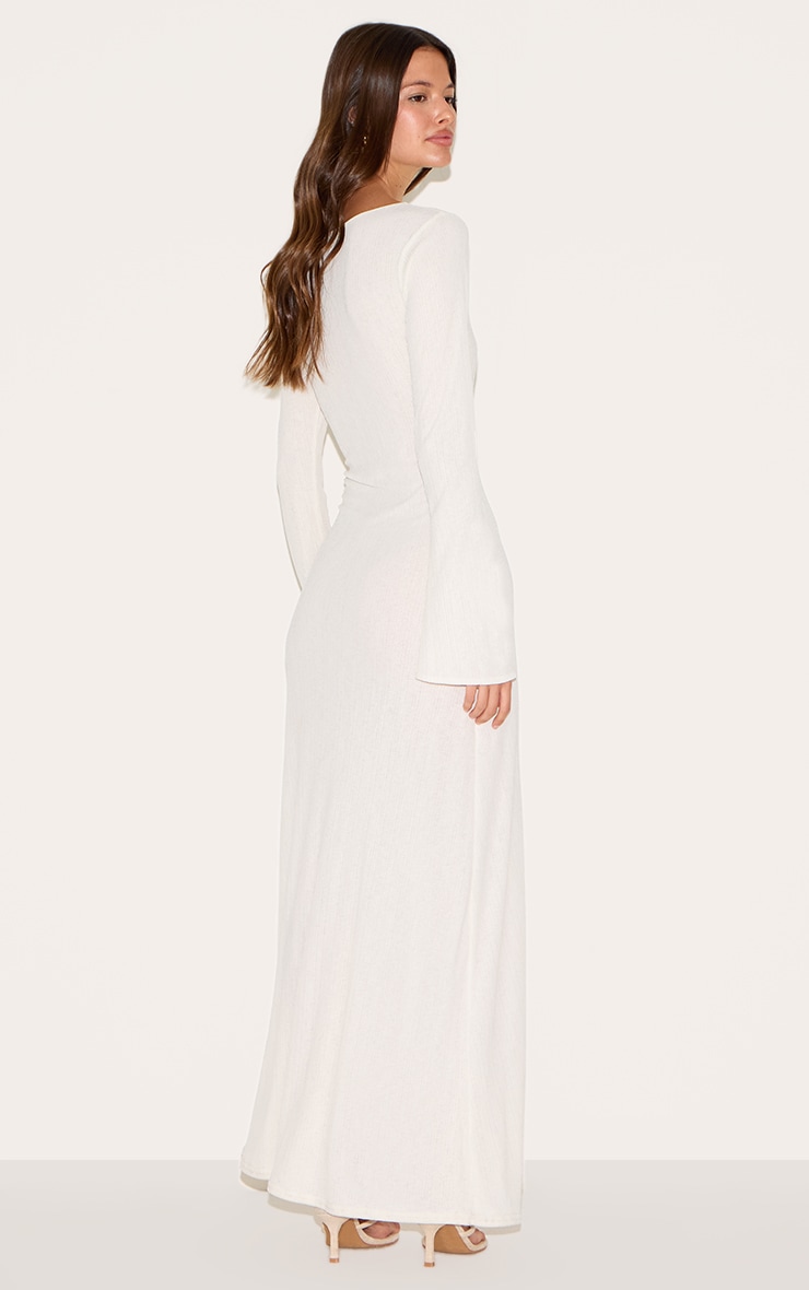 White Textured Boat Neck Long Sleeve Bodycon Maxi Dress image 2