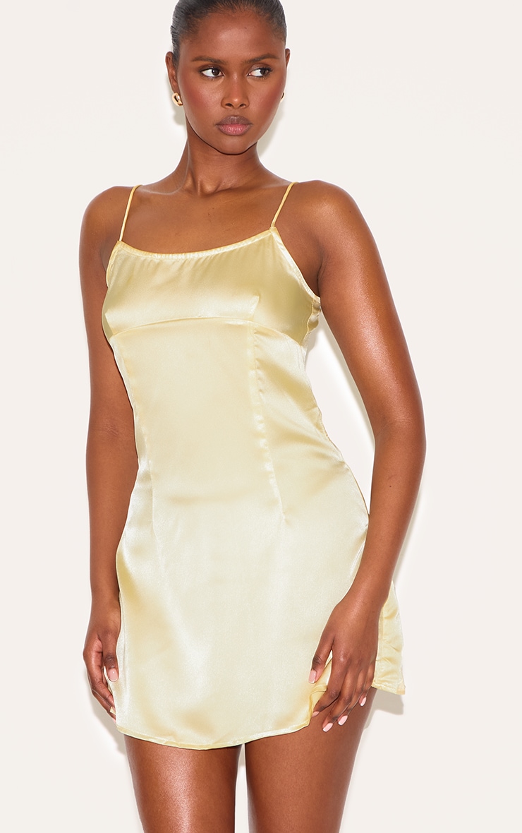 Butter Yellow Satin Shift Dress image 4