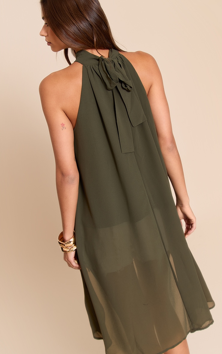 Khaki Chiffon Highneck Extreme Longline Top image 2