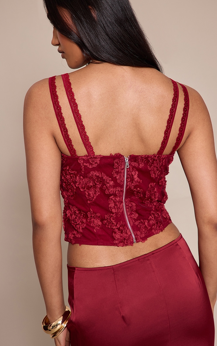 Burgundy Floral Textured Boned Corset image 2