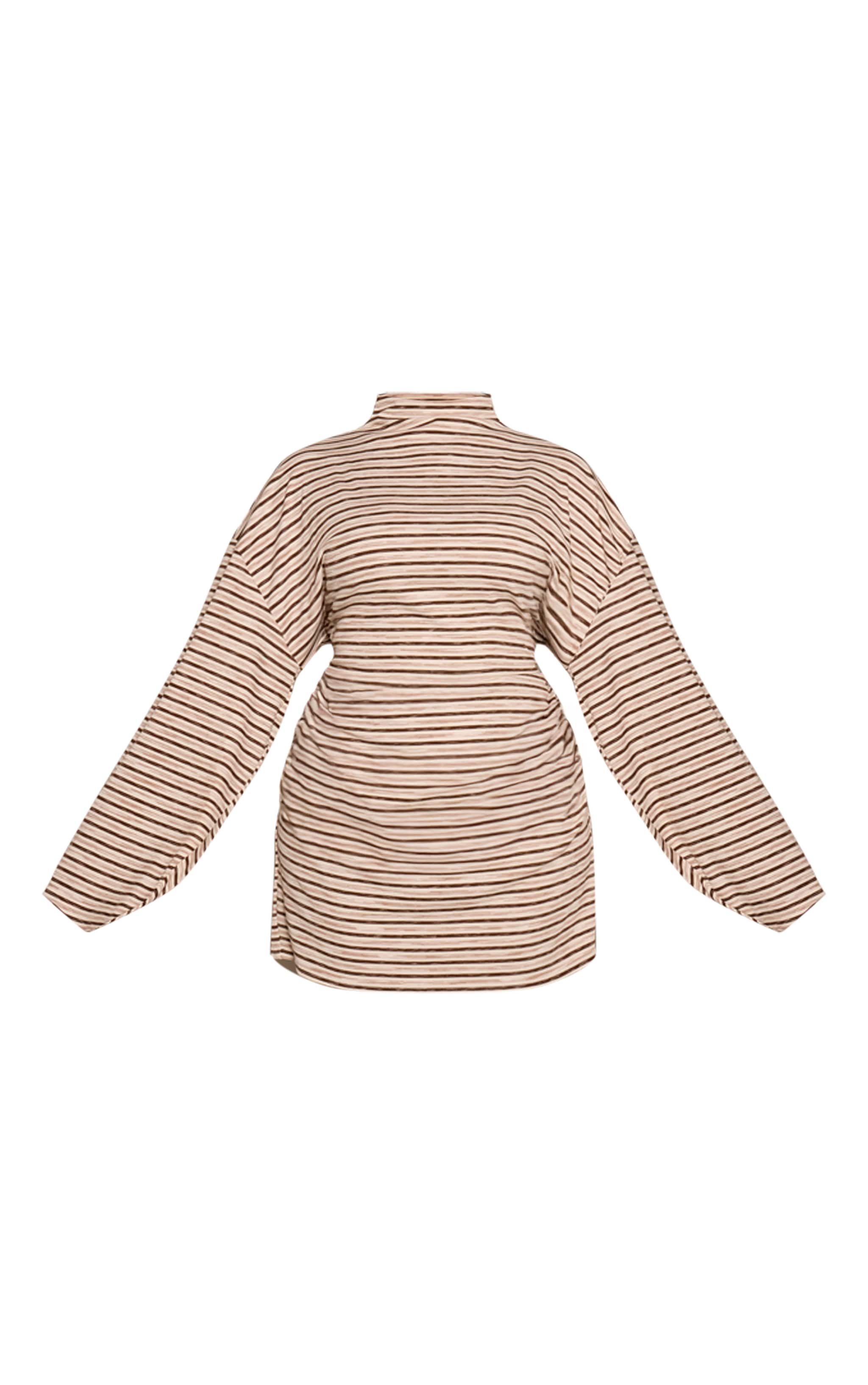 Plus Chocolate Striped Batwing Ruched Bodycon Dress image 5