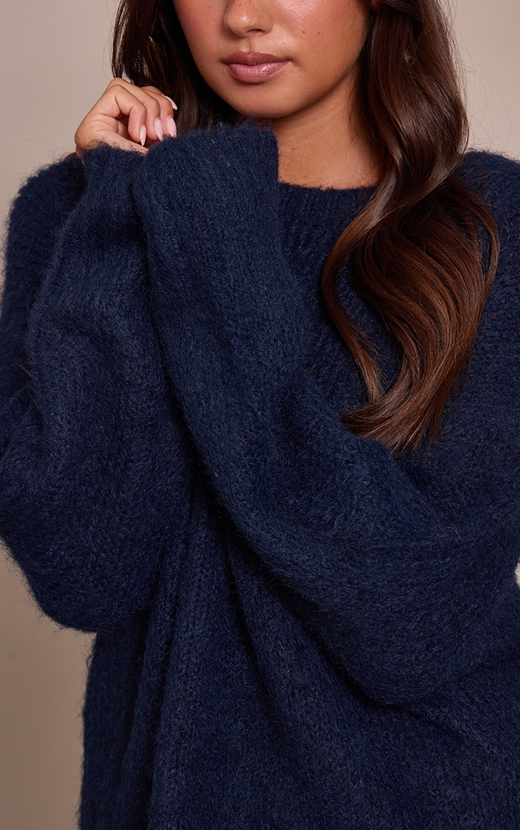 Navy Rib Detail Oversized Sweater image 4