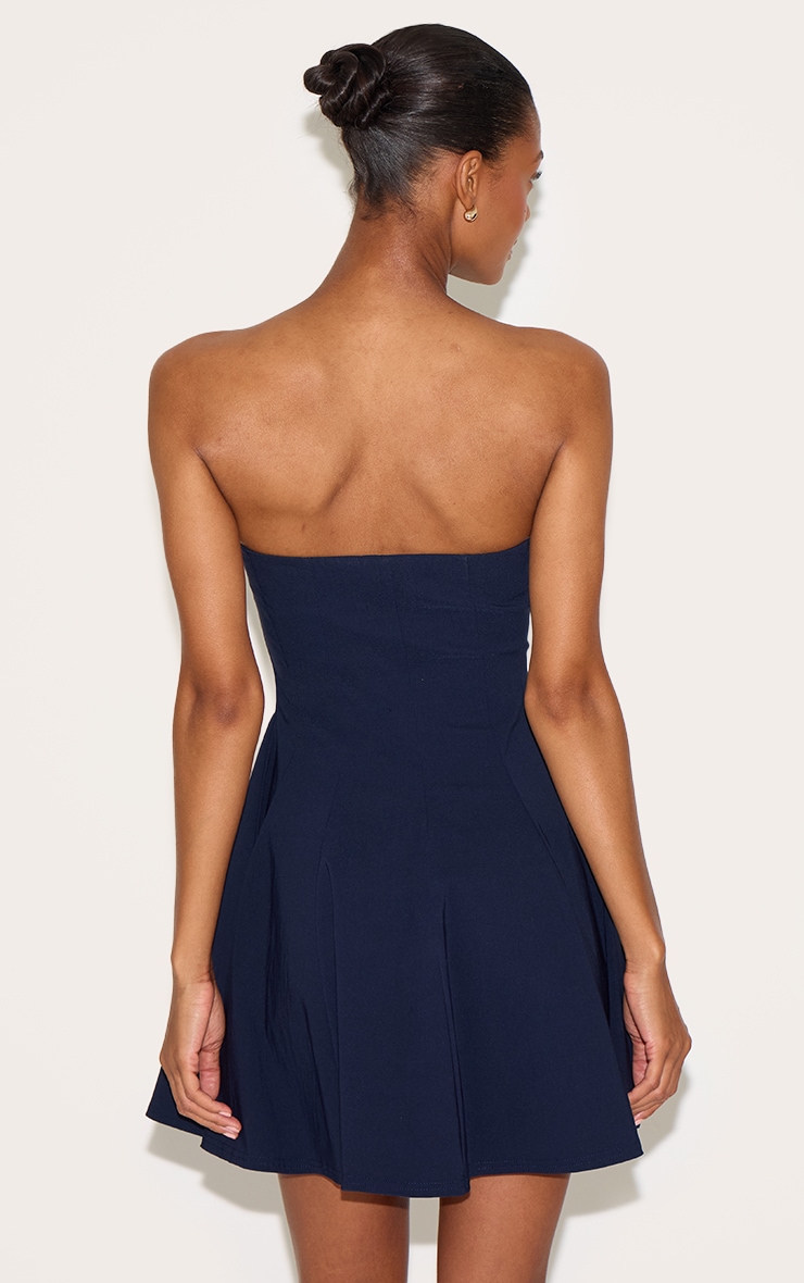Navy Stretch Woven Bandeau Pleated Shift Dress image 2