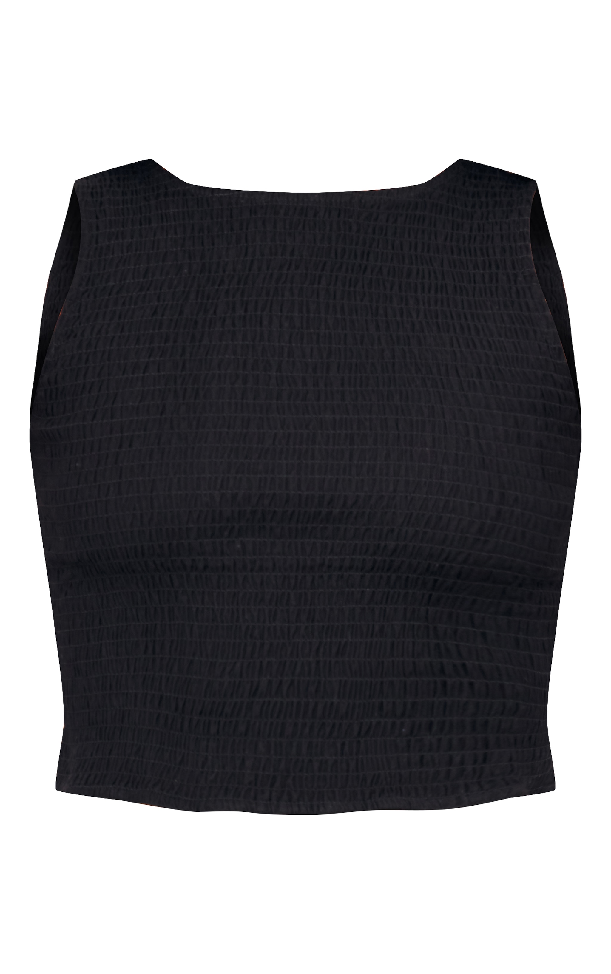 Black Linen Look Shirred Top image 5