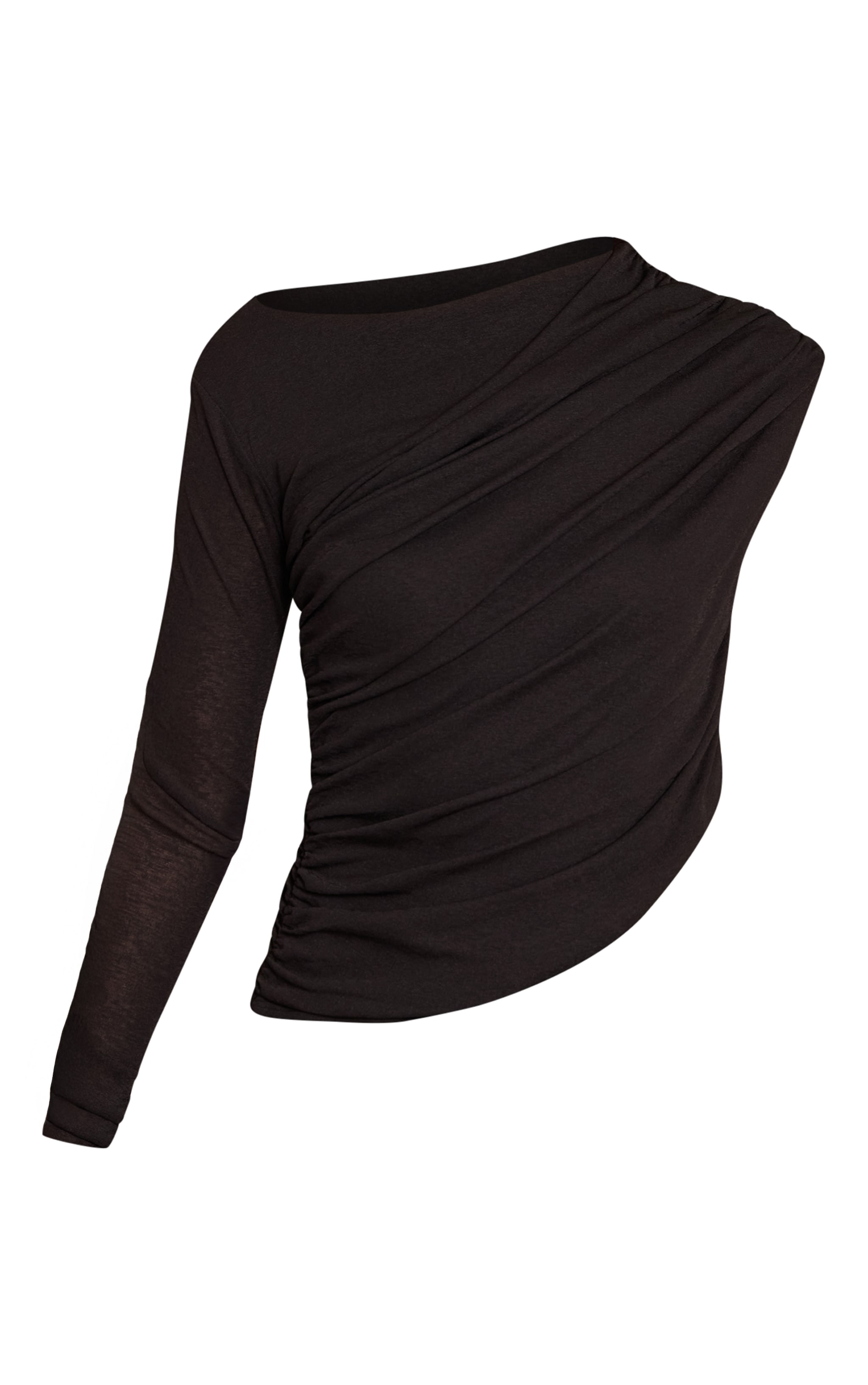 Black Double Layered Burnout Mesh Sleeve Detail Ruched Top  image 5