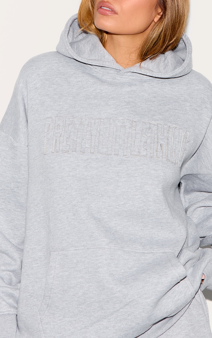 PRETTYLITTLETHING Grey Marl Applique Oversized Hoodie image 4