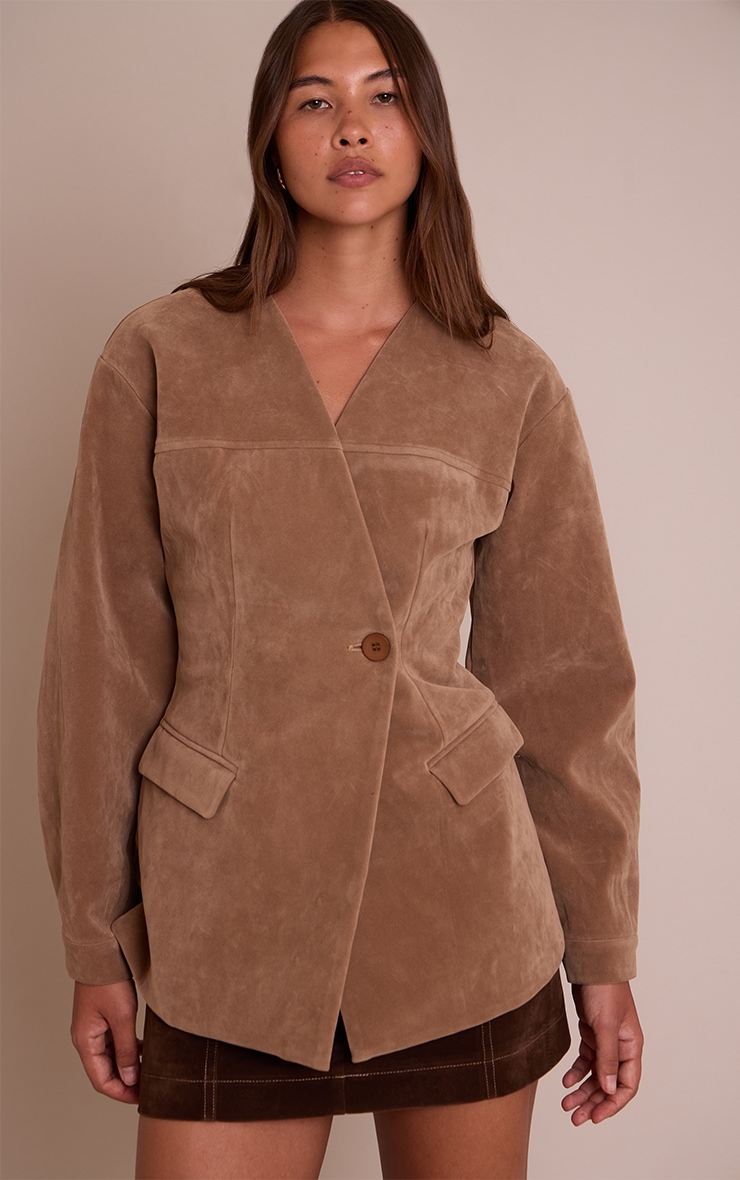 Sand Faux Suede Asymmetric Blazer