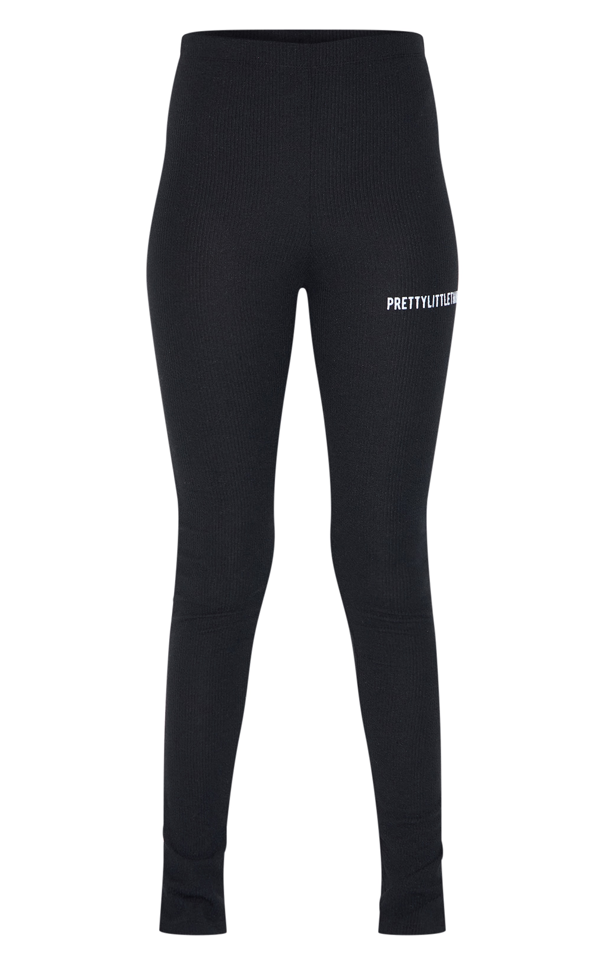 PRETTYLITTLETHING Legging côtelé noir effet froncé à ourlets fendus image 5