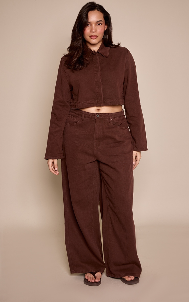 Plus Chocolate Contrast Stitch Wide Leg Jeans