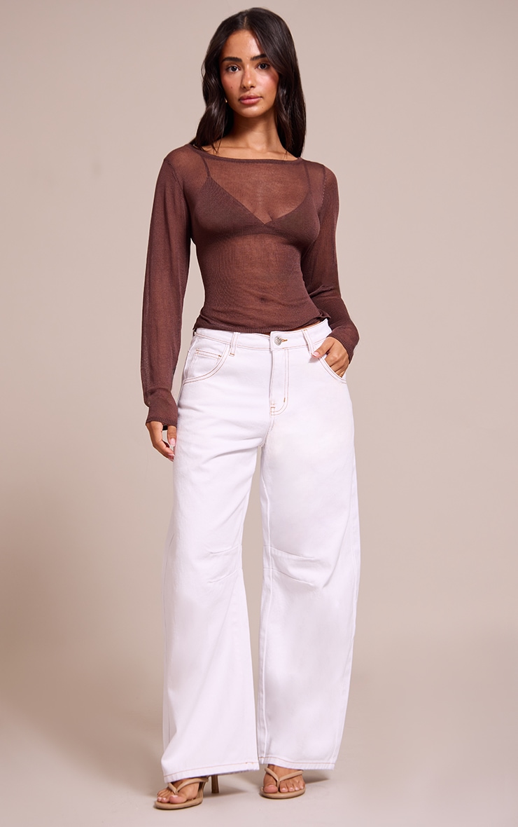 Petite Chocolate Sheer Knit Long Sleeve Top image 3