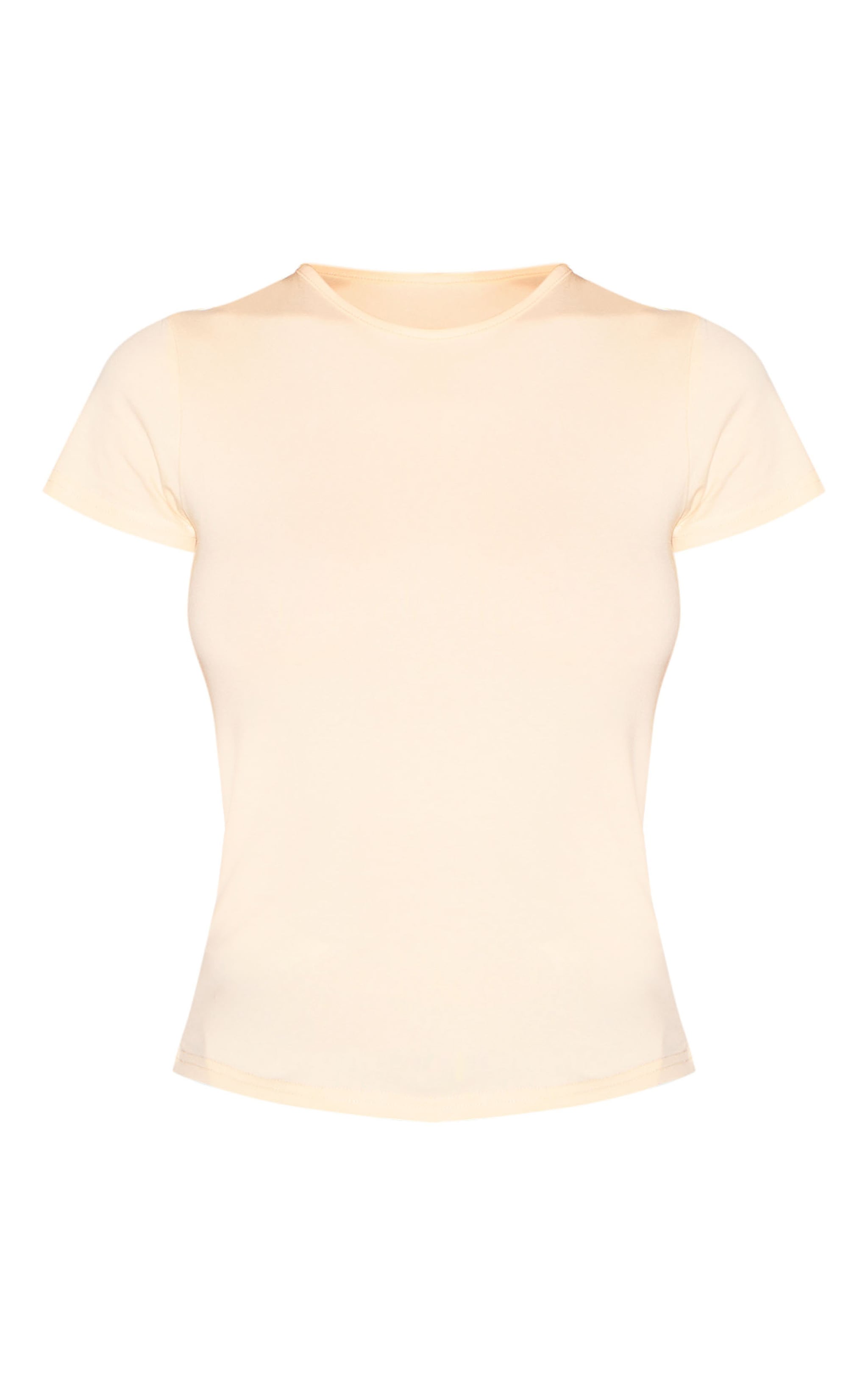 Cream Basic Cotton Blend Fitted Crew Neck T Shirt image 5
