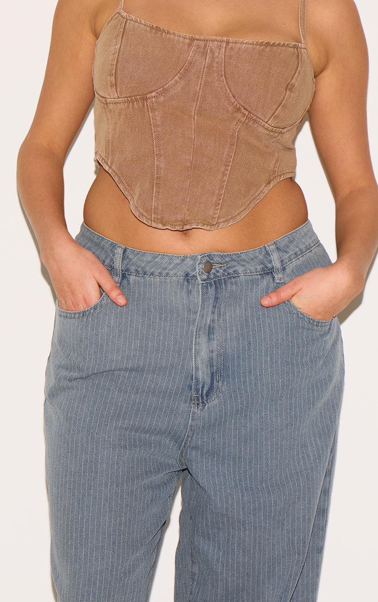 Plus Washed Blue Pinstripe Denim Boyfriend Straight Leg Jeans image 4