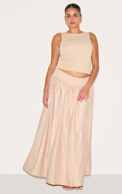 Plus Sand Woven Drop Waist Rib Panel Maxi Skirt