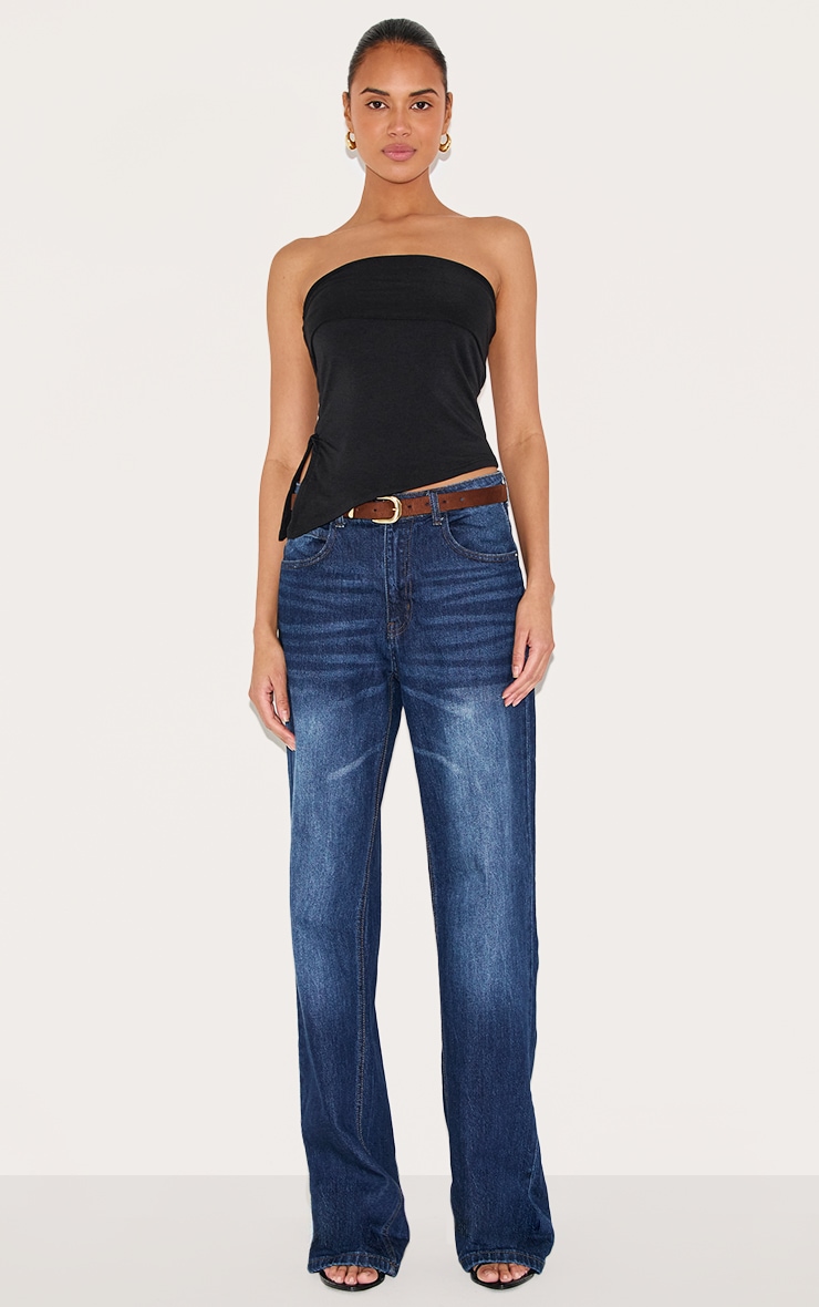 Black Contour Jersey Asymmetric Hem Bandeau Top image 3